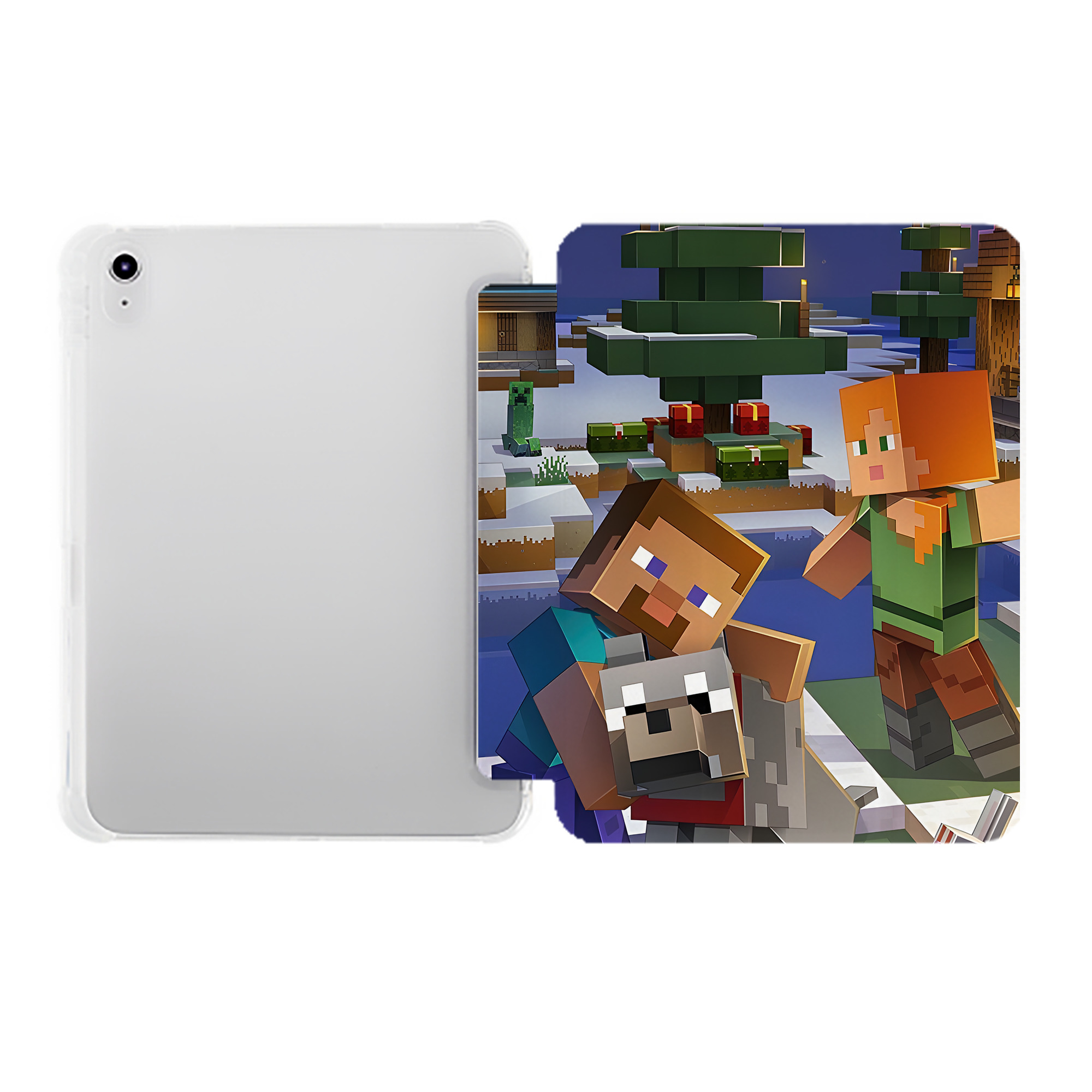 （画像用） マインクラフト ブロックの世界 Minecraft MC Block world IPad ケース ペン収納付き 三つ折りスタンド PUレザー×シリコン 対応機種9.5/10.5/10.9インチ